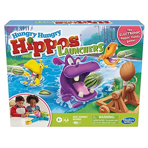 해즈브로 Hasbro Gaming Hungry Hungry Hippos Launchers Game for Kids Ages 4 and Up, Electronic Pre-School Game for 2-4 Players