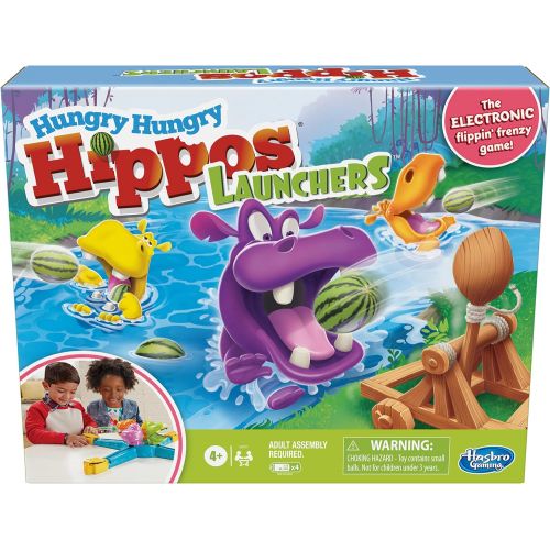 해즈브로 Hasbro Gaming Hungry Hungry Hippos Launchers Game for Kids Ages 4 and Up, Electronic Pre-School Game for 2-4 Players