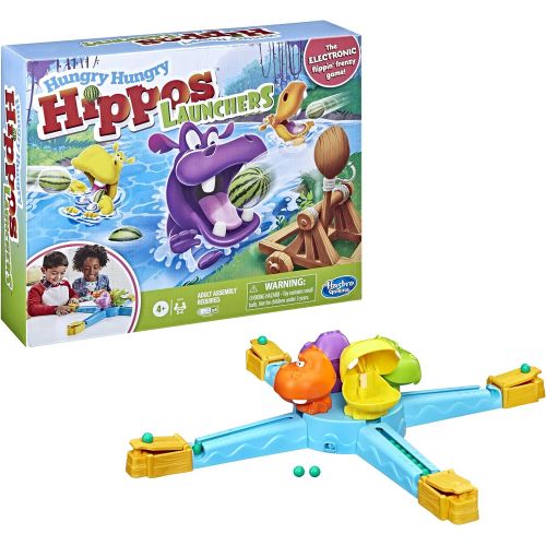 해즈브로 Hasbro Gaming Hungry Hungry Hippos Launchers Game for Kids Ages 4 and Up, Electronic Pre-School Game for 2-4 Players