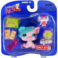 Hasbro Year 2006 Littlest Pet Shop Exclusive Single Pack Sweet N Neat Pets Series Bobble Head Pet Figure Set #305 - Movie Night PIG with Mouse Toy, Bowl of Popcorn and Water Bottle