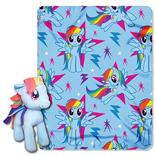 해즈브로 Hasbro My Little Pony, Rainbow Dash Hugger and Fleece Throw Blanket Set, 40 x 50, Multi Color