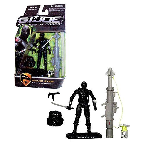 해즈브로 Hasbro Year 2009 G.I. JOE Movie Series The Rise of Cobra 4 Inch Tall Action Figure - Ninja Commando SNAKE EYES with Uzi Sub-Machine Gun, Backpack, Katana Sword, Zip-Line Shooter, Z