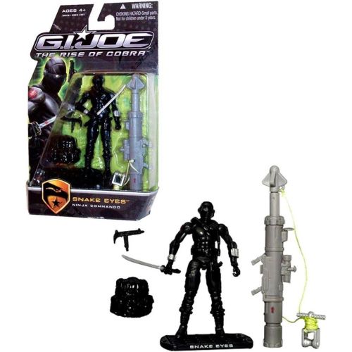 해즈브로 Hasbro Year 2009 G.I. JOE Movie Series The Rise of Cobra 4 Inch Tall Action Figure - Ninja Commando SNAKE EYES with Uzi Sub-Machine Gun, Backpack, Katana Sword, Zip-Line Shooter, Z