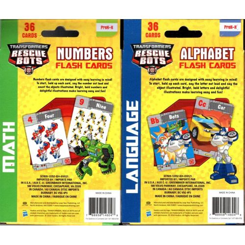 해즈브로 Hasbro Transformer Rescue Bots Flash Cards - Numbers, Alphabet - PreK-K (Set of 2 Pack)