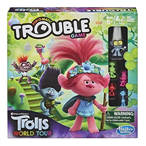 해즈브로 Hasbro Gaming Trouble: DreamWorks Trolls World Tour Edition Board Game for Kids Ages 5 and Up; Includes Tiny Diamond Figure with Hair, Model:E8906