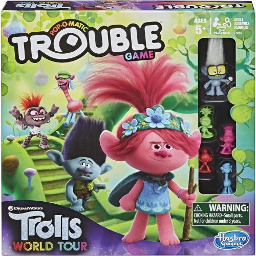 해즈브로 Hasbro Gaming Trouble: DreamWorks Trolls World Tour Edition Board Game for Kids Ages 5 and Up; Includes Tiny Diamond Figure with Hair, Model:E8906