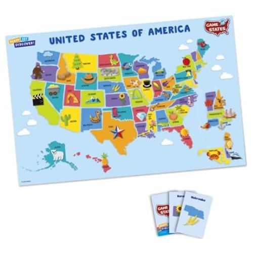 해즈브로 Hasbro Gaming Ready Set Discover Game of States Geography Board Game, Search and Find, Matching Game for Preschoolers and Kids Ages 3 and Up