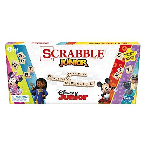 해즈브로 Hasbro Gaming Scrabble Junior: Disney Junior Edition Board Game, Double -Sided Game Board, Matching and Word Game (Amazon Exclusive)