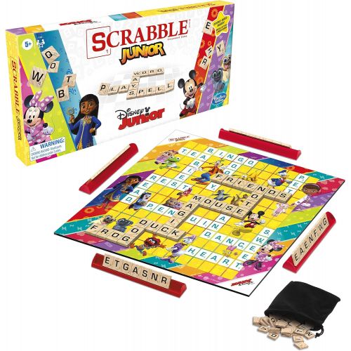 해즈브로 Hasbro Gaming Scrabble Junior: Disney Junior Edition Board Game, Double -Sided Game Board, Matching and Word Game (Amazon Exclusive)