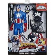 Hasbro E8683 Spider-Man Maximum Venom Titan Hero Venom Captain America with Starter, Projectile, 6 Accessories, Age 4+