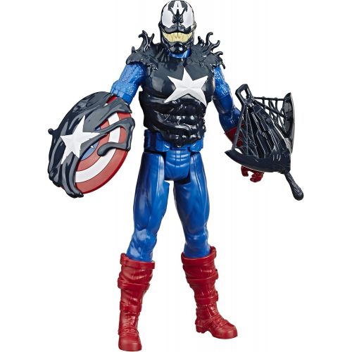 해즈브로 Hasbro E8683 Spider-Man Maximum Venom Titan Hero Venom Captain America with Starter, Projectile, 6 Accessories, Age 4+