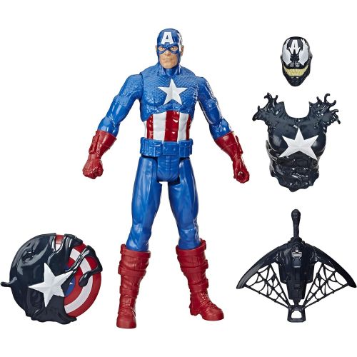 해즈브로 Hasbro E8683 Spider-Man Maximum Venom Titan Hero Venom Captain America with Starter, Projectile, 6 Accessories, Age 4+