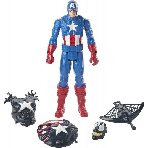 해즈브로 Hasbro E8683 Spider-Man Maximum Venom Titan Hero Venom Captain America with Starter, Projectile, 6 Accessories, Age 4+