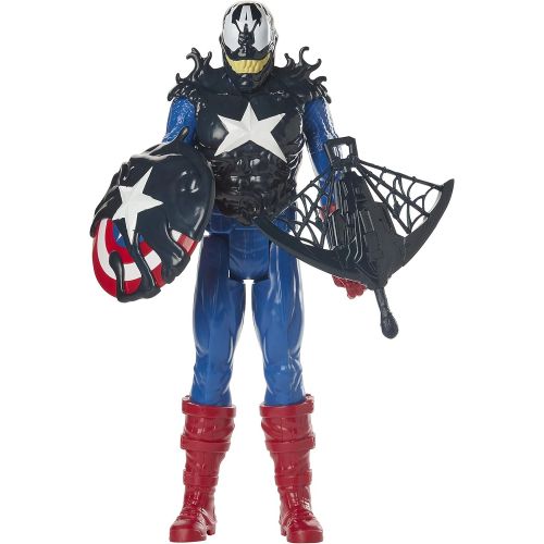 해즈브로 Hasbro E8683 Spider-Man Maximum Venom Titan Hero Venom Captain America with Starter, Projectile, 6 Accessories, Age 4+