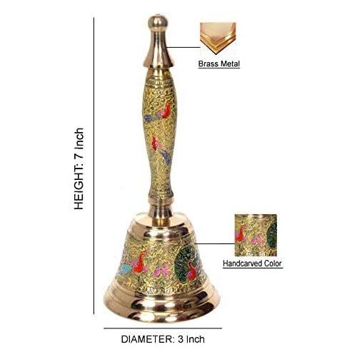  Hashcart Puja Hand-held Ghanti | Brass Puja Bell for Mandir | Colourful Jingle Bell