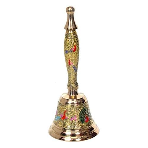  Hashcart Puja Hand-held Ghanti | Brass Puja Bell for Mandir | Colourful Jingle Bell