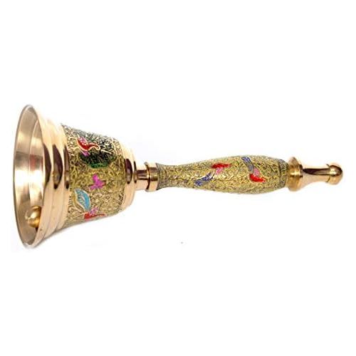  Hashcart Puja Hand-held Ghanti | Brass Puja Bell for Mandir | Colourful Jingle Bell