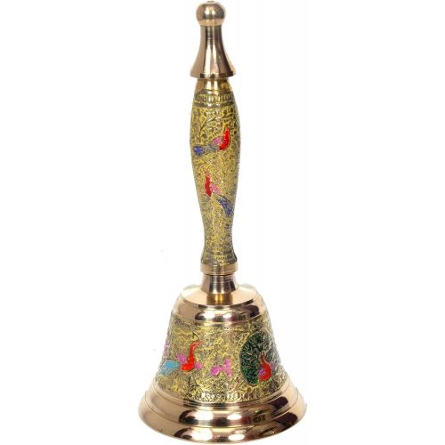  Hashcart Puja Hand-held Ghanti | Brass Puja Bell for Mandir | Colourful Jingle Bell