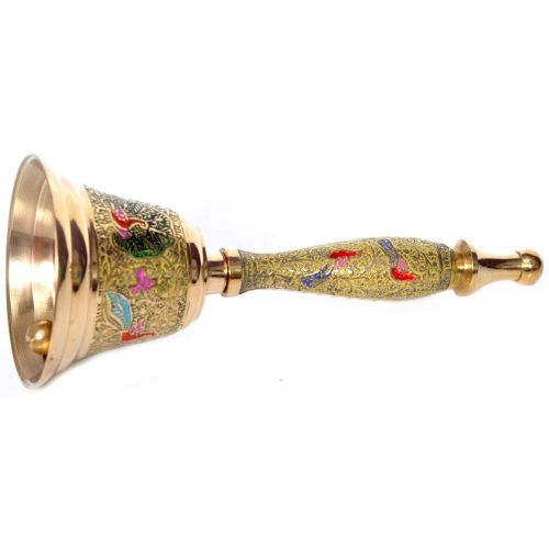  Hashcart Puja Hand-held Ghanti | Brass Puja Bell for Mandir | Colourful Jingle Bell