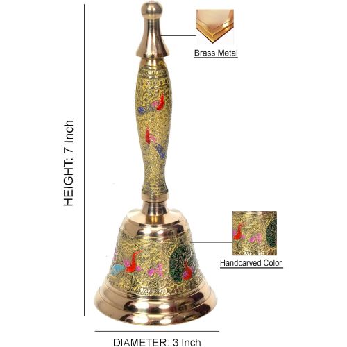  Hashcart Puja Hand-held Ghanti | Brass Puja Bell for Mandir | Colourful Jingle Bell