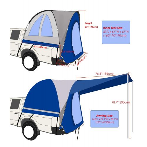  Hasika Waterproof Double Layer Full Size Truck 5.5 Foot Bed Tent with Floor Blue/Grey