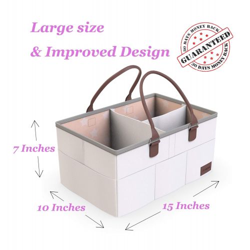  [아마존베스트]HatBit Baby Diaper Caddy Organizer - 15 x 10 x 7 - Nursery Storage Bin for Diapers, Toys, and Baby Essentials Gift Basket by Hat Bit - White