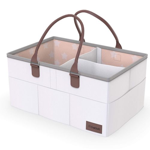  [아마존베스트]HatBit Baby Diaper Caddy Organizer - 15 x 10 x 7 - Nursery Storage Bin for Diapers, Toys, and Baby Essentials Gift Basket by Hat Bit - White