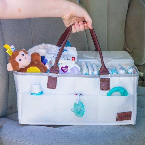  [아마존베스트]HatBit Baby Diaper Caddy Organizer - 15 x 10 x 7 - Nursery Storage Bin for Diapers, Toys, and Baby Essentials Gift Basket by Hat Bit - White