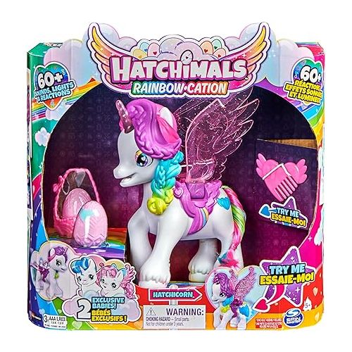  Hatchimals CollEGGtibles, Hatchicorn Unicorn Toy with Flapping Wings, over 60 Lights & Sounds, 2 Exclusive Babies, Kids Toys for Girls Ages 5 and up