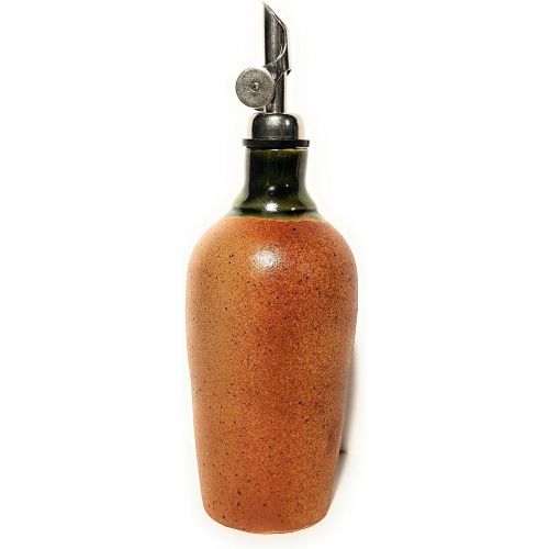  Hatfield Pottery Small Oil or Vinegar Bottle Nutmeg Brown with Green