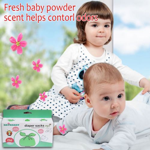  [아마존베스트]Hathaway Baby Disposable Diaper Bags, 100% Biodegradable Diaper Sacks with Baby Powder Scent and Added Baking Soda to Absorb Odors ( 250 Count )