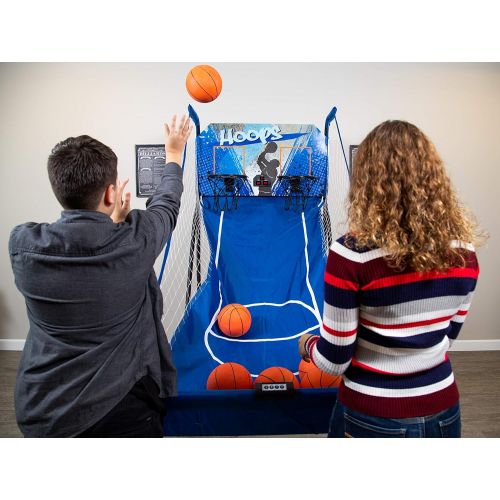  [아마존베스트]Hathaway Hoops Dual Basketball Arcade Game with Electronic Digital Scoring and Timer, Easy Folding for Storage, 7 Balls and 2 Nets