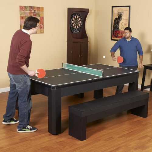  [아마존베스트]Hathaway Park Avenue 7’ Pool Table Tennis Combination with Dining Top, Two Storage Benches, Free Accessories