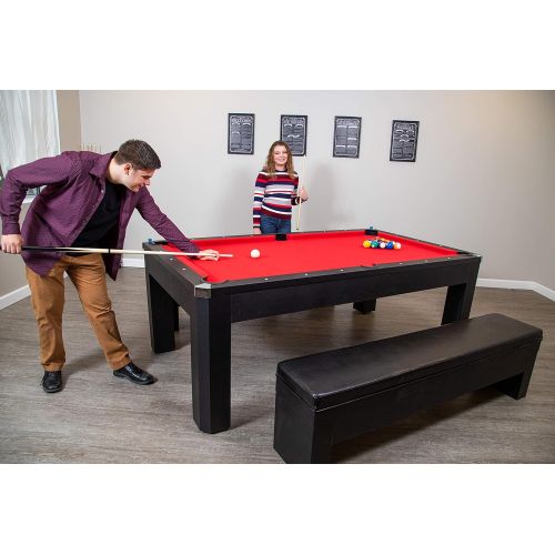  [아마존베스트]Hathaway Park Avenue 7’ Pool Table Tennis Combination with Dining Top, Two Storage Benches, Free Accessories