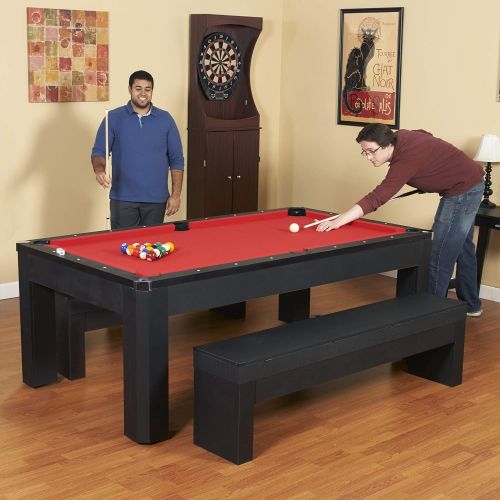  [아마존베스트]Hathaway Park Avenue 7’ Pool Table Tennis Combination with Dining Top, Two Storage Benches, Free Accessories