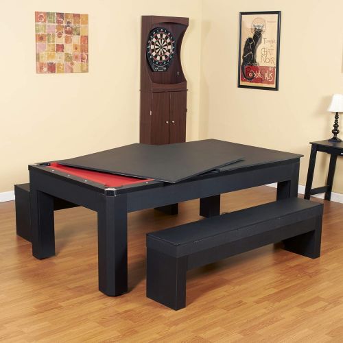  [아마존베스트]Hathaway Park Avenue 7’ Pool Table Tennis Combination with Dining Top, Two Storage Benches, Free Accessories