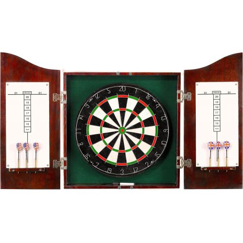  Hathaway Outlaw Freestanding Dartboard and Cabinet Set - Cherry Finish