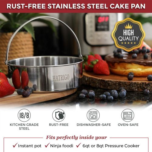  Hatrigo Stainless Steel Cake Push Pan, Egg Bites Molds & Parchment Paper - Cheesecake Pan with Handle, Compatible with Instant Pot Accessories 6qt 8qt only, Ninja Foodi, Mealthy, and Air F