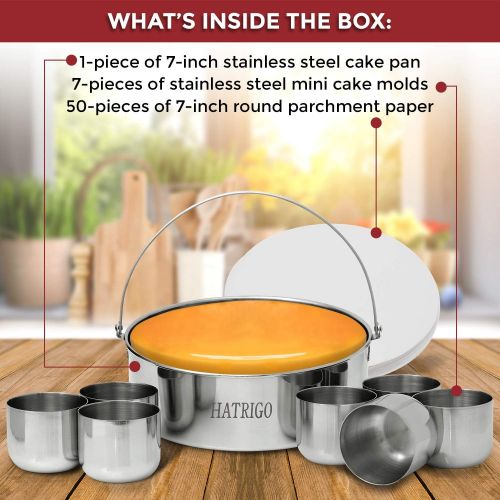  Hatrigo Stainless Steel Cake Push Pan, Egg Bites Molds & Parchment Paper - Cheesecake Pan with Handle, Compatible with Instant Pot Accessories 6qt 8qt only, Ninja Foodi, Mealthy, and Air F