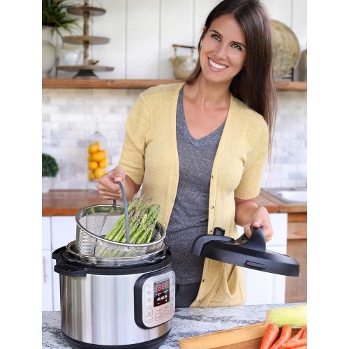  Hatrigo Steamer Basket for Pressure Cooker Accessories 6qt [3qt 8qt avail] Compatible with Instant Pot Accessories 6 qt only, Ninja Foodi, Other Pressure Cookers, Silicone Handle,