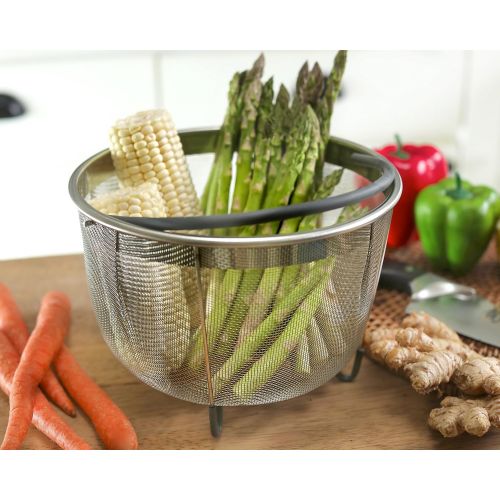  Hatrigo Steamer Basket for Pressure Cooker Accessories 6qt [3qt 8qt avail] Compatible with Instant Pot Accessories 6 qt only, Ninja Foodi, Other Pressure Cookers, Silicone Handle,