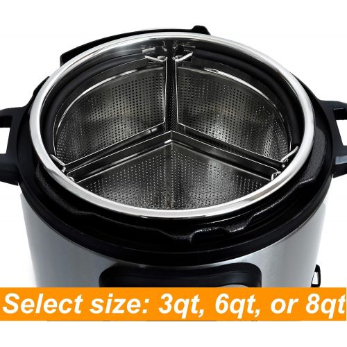  Hatrigo 3-Piece Divided Steamer Basket for Pressure Cooker Compatible with Instant Pot Accessories Ninja Foodi Other Mullti Cookers, Strainer Insert Can Cook 3-in-1 (6 Qt - Divider Basket)