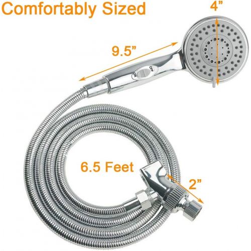  HauSun Handheld Shower Head with On/Off Switch - 5 Spray Settings 6.5 Feet Extra Long Hose High Pressure with Bathroom Faucet Kit - Universal Adapter Holder Mount for Wall,Chrome F