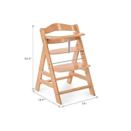  Hauck AlphaPlus Grow Along Adjustable Wooden High Chair Seat with 5 Point Harness and Bumper Bar for Babies 6 Months and Up, Beechwood, Natural