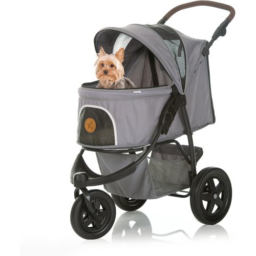  Hauck TOGfit Pet Roadster - Luxury Pet Stroller for Puppy, Senior Dog or Cat | Easy Foldable Three Wheels Travel Pet Jogger max. Loading 70 lb, Mattress Included - Gray