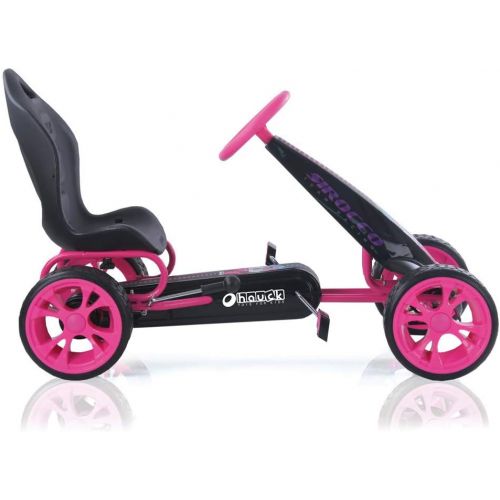  Hauck Sirocco - Racing Go Kart | Pedal Car | Low profile rubber tires | Pedal power auto-clutch free-ride | Adjustable seat - Pink