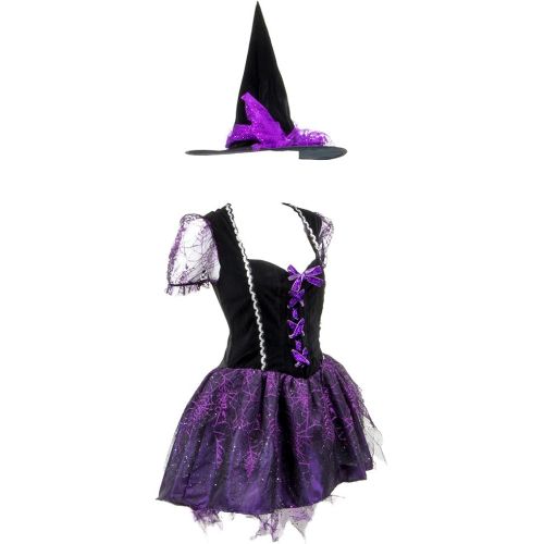  할로윈 용품Hauntlook Wicked Witch Womens Halloween Costume - Sexy Female Wizard Dress, Hat
