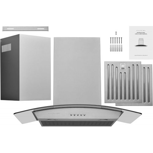  Chef 30” Wall Mount Range Hood 30 Inch WM-630 | European Style | Stainless Steel with Tempered Glass | 750 CFM with 3 Speed Settings | 6 Layer Filter | Duct or Ductless Option