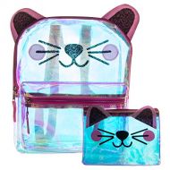 Haute.ly Glitter Cat Face Backpack Set - Holographic Clear Cat Face Mini Backpack Set