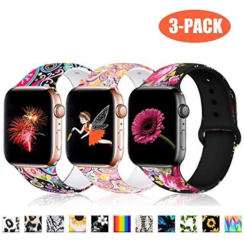  [아마존베스트]Haveda Floral Bands Compatible with Apple Watch Band 38mm 40mm, Soft Pattern Printed Silicone Sport Replacement Wristbands for Women Men Kids with iWatch Series 4 Series 3/2/1, S/M